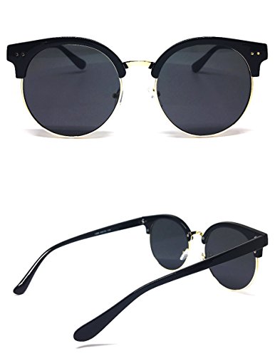 O2 Eyewear 97018 Premium Oversize Cats eye Womens Mens Mirror Funky Flat Sunglasses (BLACK, BLACK / size L)