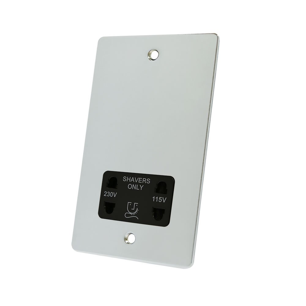 Alliance Electrical FPCSHABL Polished Chrome Flat Black Insert 2-Gang Dual Voltage 115V/230V Shaver Socket, 240 V