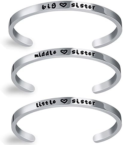 3pcs Jewelry Set Big Sister Middle Sister Little Sister Cuff Bangle Bracelet Gift Stainless Steel