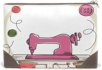 Women Makeup Bag Sewing Machine Genuine Leather Zipper Cosmetics Pouch Lady Toiletry Bag