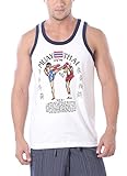 Muay Thai Kick Boxing MMA Mens Sport Singlets Tank Tops T-shirts White (XL)