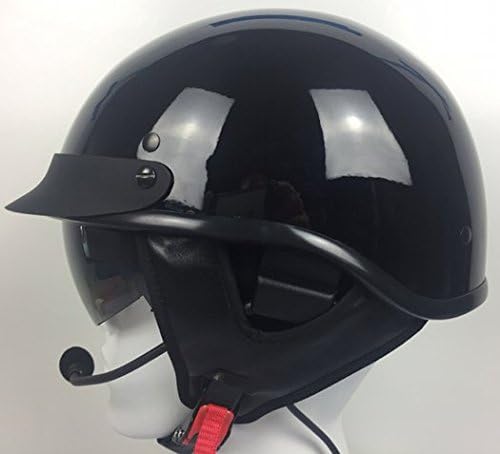 D.O.T. Half Helmet with Stereo Headset / Intercom for Harley Davidson Black Large