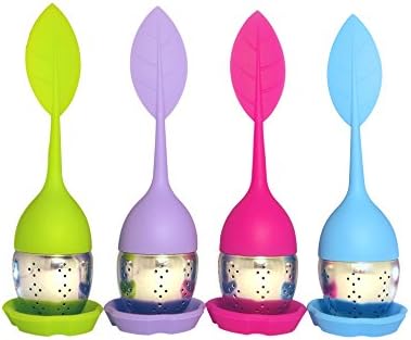 4-Pack Cozy Brew Loose Leaf Silicone Stainless Steel Tea Infuser with Drip Tray