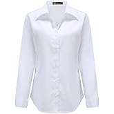 MKolour Womens White Button Down Shirt, Wrinkle-Free Dressy Work Blouses, Business Casual Button Up Shirt for Women