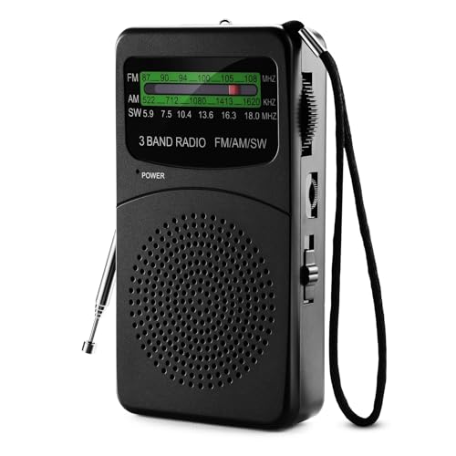 Joudix Portable Battery Radio Small FM/Am Transistor Emergency Kit Signal Super Input Headphones Flashlight Listen News Entertainment Seniors Suitable for Kitchens Bathrooms Travel