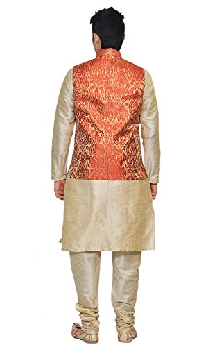 inyour men's silk red gold waiscoat,multi dupin kurta pajama set_inyour-tr3096wcp