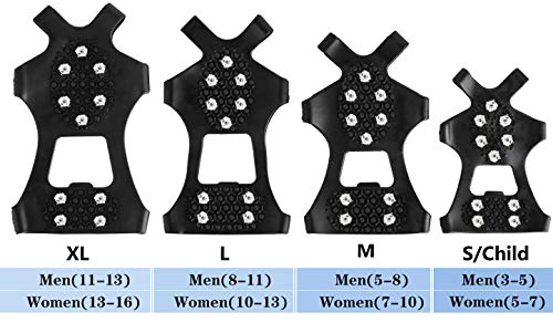 Pozlle Ice Grips,Updated VersionIce & Snow Grips Cleat Over Shoe/Boot,Traction Cleat Rubber Spikes Anti Slip 10 Steel Studs Crampons Slip-on Stretch Footwear