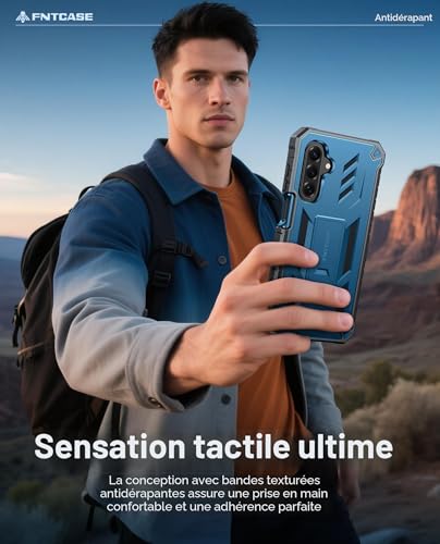 FNTCASE For Samsung Galaxy A17-5G Case: for Galaxy A26-5G Military Grade Shockproof Protective Case with Built-in Stand | Heavy Duty Shockproof & Textured Matte Protective Cases - Blue