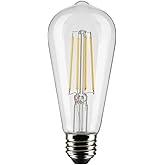 Satco S21364-8 Watt ST19 LED Clear Vintage Light Bulbs - Medium Base; - 3000K - 120 Volt (6 Pack)
