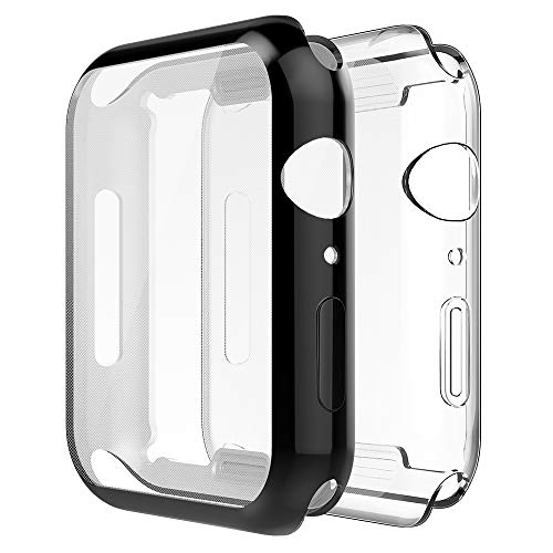 Simpeak [2-Pack] Compatible with Apple Watch 4 Screen Protector Case 40mm, [All-Around] Soft Screen Protector Bumper Cover for 40mm Apple Watch Series 4(2018), Clear+Black