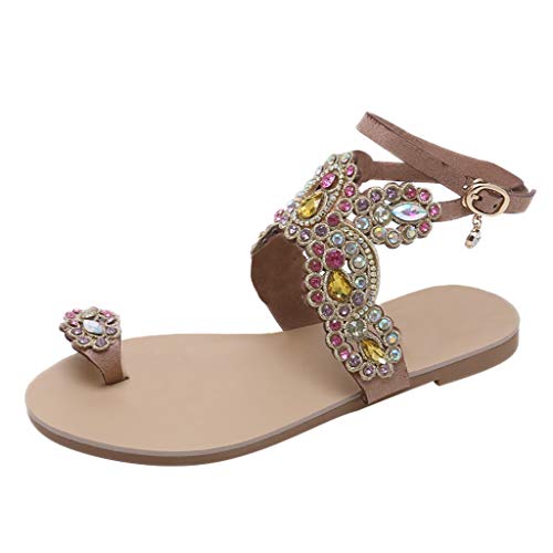 Kawaiine Womens Vintage Casual Roman Beach Pinch Walk Shoes Athletic Flat Sandal Beige