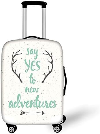 Travel Luggage Cover Suitcase Protector,Adventure,Calligraphic Quote Antlers and Arrow on Grunge Dotted Backdrop Decorative,Sea Green Cream Charcoal Grey£¬for Travel