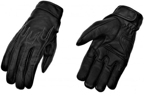 True Element Mens Embroidered Flame Design All-Weather Motorcycle Driver Glove (Black, Large)