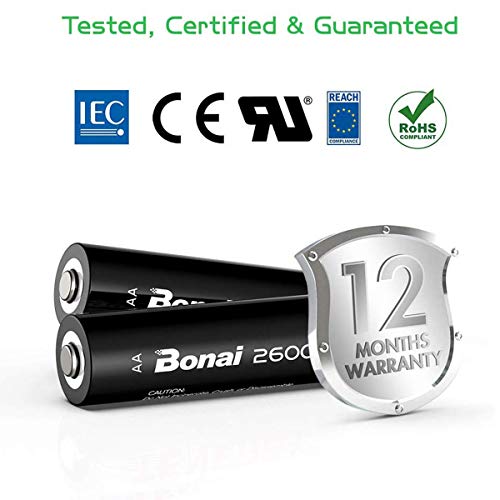 BONAI Rechargeable AA Batteries 2600 mAh High Capacity 1.2V NiMh AA