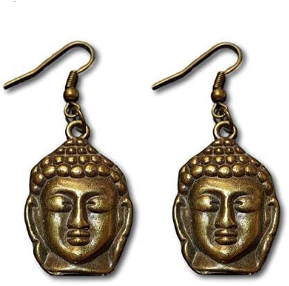 Pashal Buddha Face Bronze Dangle Earrings