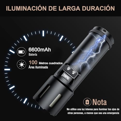 ALKDHDU Linterna Led Recargable 10000 Lumenes,Lampara de Mano Potente Tactico Militar USB,IPX5 Impermeable 4 Modos, Tecnología de Cola Innovadora para Emergencias,Camping,Exteriores y Aventuras