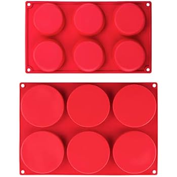 Webake Silicone Molds for 3 Inch and 4 Inch Round Disc Pan for Cake, Muffin Top, Bun, Custard, Tart, Resin Coaster, 6 Cavity, Red Set of 2
