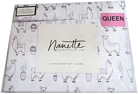 NL Brand Holdings Llama, Cactus, Porcupine Desert Theme Sheet Set Bedding with Flat Sheet, Fitted Sheet, and Pillowcases (Queen)