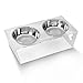 Petlo Raised Pet Feeder Bowls - Elevated Clear Acrylic Feeding Stand with Two Stainless Steel Food and Water Bowls for Small Dogs and Cats - By