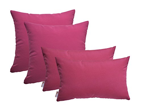 RSH Décor Set of 4 Indoor/Outdoor Square & Rectangle Throw Pillows Sunbrella Canvas Hot Pink (17"x17" & 12"x20")