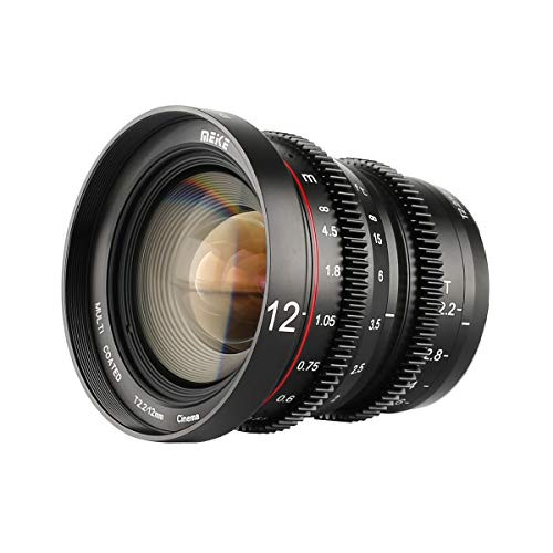 MEKE 12mm T2.2 große Blende, manueller Fokus, niedrige Verzerrung, 4K Mini-Cine-Objektiv für Micro Four Thirds M43 MFT, kompatibel mit Olympus Panasonic Lumix BMPCC 4K Zcam E2 GH5 GH6 OM-1