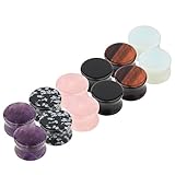 TOPBRIGHT 6 Pair / 12 Pieces Set Natural Mixed Stone Plug Double Flared Flesh Tunnels Gauges