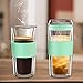 BINE 14OZ Double Wall Insulated Glass Tumbler with Glass Lid Borosilicate Glass Tea/Coffee Mug | Reusable Hand Blown Drinking Glass - Mint Green/Green/Red (Mint Green)