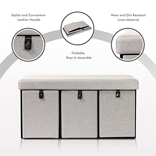 PINPLUS Storage Ottoman with Drawers, Folding Storage Ottoman Bench