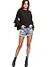 SheIn Women's Round Neck Ruffle Long Sleeve Blouse Black XX-Large