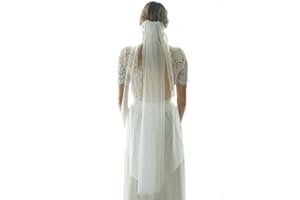 Unsutuo 1 Tier Bride Wedding Veil Ivory Fingertip Bridal Tulle Veil with Comb and Cut Edge