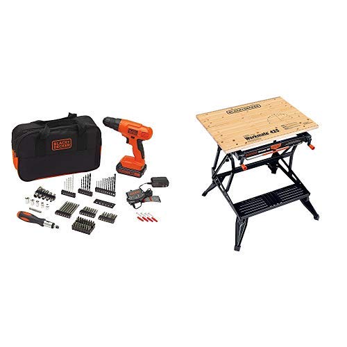 BLACK+DECKER 20V MAX Drill & Drill Bit Set, 100 Piece (BDC120VA100) with BLACK+DECKER WM425-A Portable Project Center and Vise