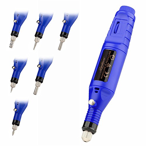 Zodaca Electric Nail Art Drill 6-Bits Set Pen Shape Manicure Pedicure Tools Machine, Blue
