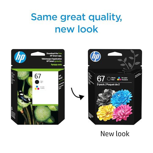 HP 67 Black/Tri-color Ink Cartridges (2 Count - Pack of 1) | Works with DeskJet 1255, 2700, 4100, ENVY 6000, 6400 | Instant Ink Eligible | 3YP29AN | Packaging May Vary