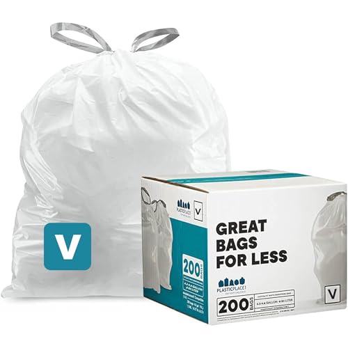Plasticplace Custom Fit Bin Bags, Compatible with Code V (200 Count) White Drawstring Bin Liners 4.2-4.8 Gallon/ 16-18 Liter, 14.5 x 27.5