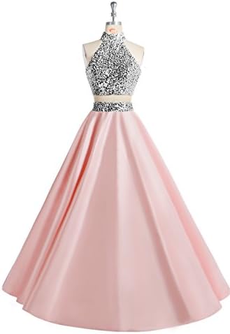 MsJune Women Two Piece Prom Dress Beaded Long Party Gowns Evening Dresses Pink 20W