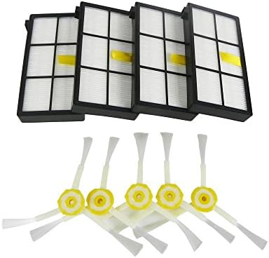 Roomba Fresh | Most Compatible 4 Pcs HEPA Filter and 5 Pcs 3 Armed Side Brushes Replacement for iRobot Roomba 800 Series 870 880 Vacuum Cleaner, Prime Grade PE Material, Vibrant Black