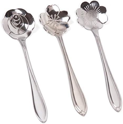 TP7 Set Of 3 Pieces Stainless Silver Coffee Spoon Flower Shape Dessert Sugar Tea Spoons Suck Cream Scoop Tableware Kitchen Accessories Gift
