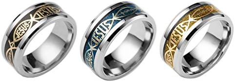 8mm Men's Stainless Steel Ring Jesus Cross Bible Wedding Engagement Band Set 3pcs Size 6-13