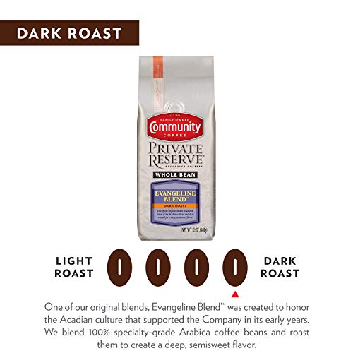 COMMUNITY COFFEE PRIVATE RESERVE EVANGELINE BLEND WHOLE BEAN COFFEE, MEDIUM ROAST, 12 OUNCE BAG (PACK OF 3)