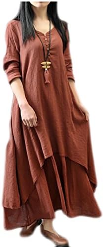 Jaycargogo Women Cotton Linen Maxi Dresses Vintage Chinese Style Loose Boho Long Dress 1 2XL