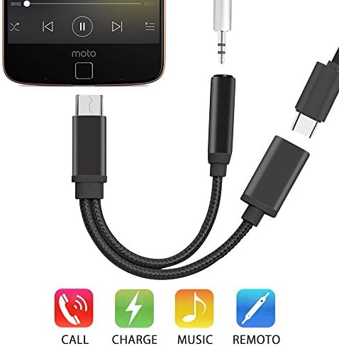 2 in 1 Type-c to 3.5mm Audio Adapter,Moto Z Headphone Adapter to 3.5mm Jack Adapter,Supports Mic &amp; Music &amp; Charging for Moto Z, Huawei Mate 10 Pro, Xiaomi 6,Xiaomi Note 3,Smartisan Nut Pro by HIGHEVER