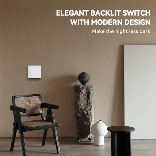 BSEED Glass Light Switch, Flush-Mounted Switch with Claws, Toggle Switch with Backlight, Easy to Install, E-series, 1-Gang 1-Way, 86 mm, White