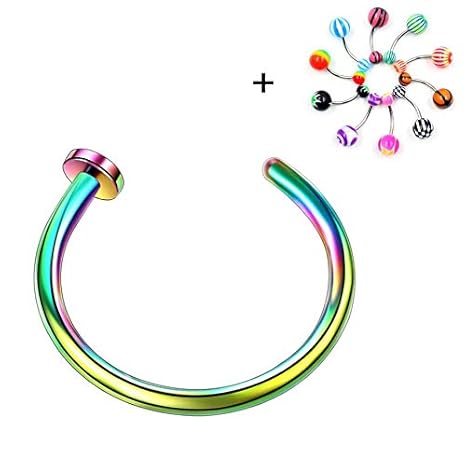 Doyime Nasenpiercing Nasenring Fake Hoop Ring - Bunt / 0,8mm x 8mm Kommt mit 1 Stück Bauchnabel-Piercing