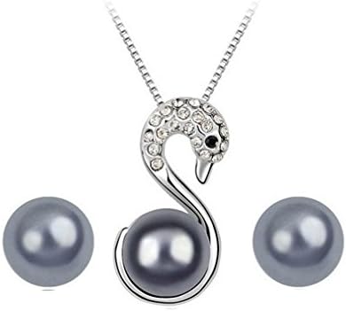 XIEXIE Crystal Jewelry Set Classic Elegant Swan Pendant Necklace Earrings , black