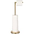 Toilet Paper Holder Stand, Bathroom Toilet Paper Stainless Steel Pedestal Tissue Roll Holder, Free Standing Toilet Paper Holder（Gold）