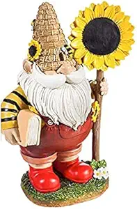 OFOCASE Sunflower Elf Garden Gnome Decor, Naughty Funny Resin Gnomes Honeybee Garden Nomes Statues, Bee Festival Decoration Ornaments for Home Lawn Yard Indoor Outside (A)