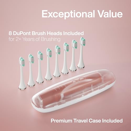Aquasonic Vibe Series Ultra-Whitening Electric Toothbrush | ADA Accepted Toothbrush, 8 Brush Heads & Travel Case, 40,000 VPM Motor & Wireless Charging, 4 Modes w Smart Timer - Rose Gold