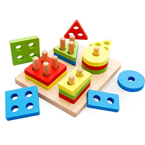 Zinnor Wooden Geometric Sorting Board Educational Shape Color Recognition Stack and Sort Board, Gift Toy for Boy Girl