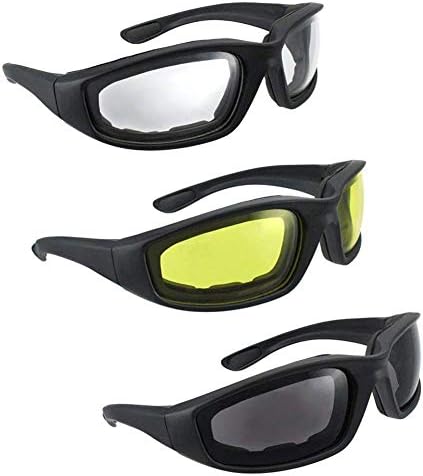 3 PCS Motorcycle Glasses Men Goggles Padded Foam With Anti-fog UV Protection Lens Windproof Dust-proof Sunglasses for Riding Fishing Outdoor Sports (White, Yellow&Grey)