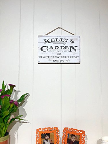 Artblox Personalized Rustic Garden Wood Sign Garden Decor - Vintage Custom Name and Established Year, Premium Pine Wood Farmhouse Style Wooden Wall Art Country Pallet Plaque 13x9 - White